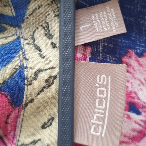 Chico's Hawaiian Floral Linen Jacket Blue Green Pink Size M - Picture 5 of 9